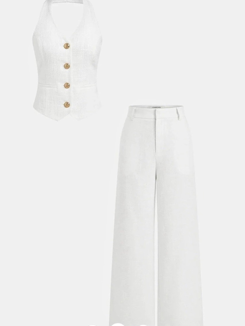 Commense Halter Vest & Wide Leg Pants Set WHITE XL